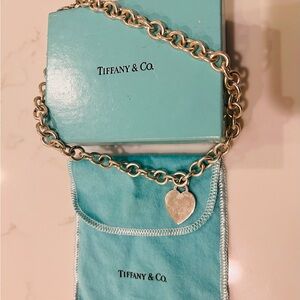 Tiffany & Co heart charm tag chain link necklace